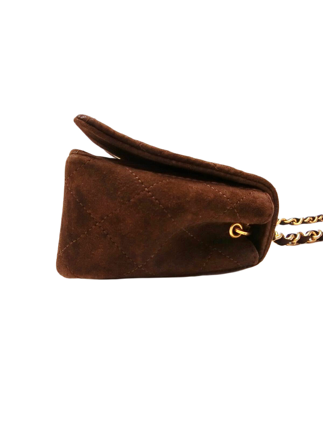 Chanel 2000s Brown Suede Gold Hardware Flap