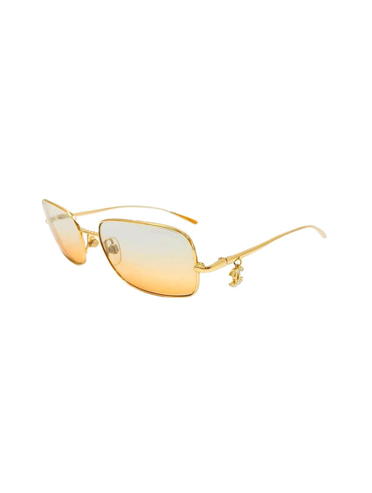 Chanel 2000s Orange Gradient Gold Rare Dangle CC Sunglasses