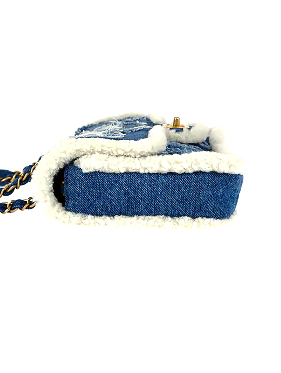 Chanel 2000s Rare Denim Shearling Trim Flap