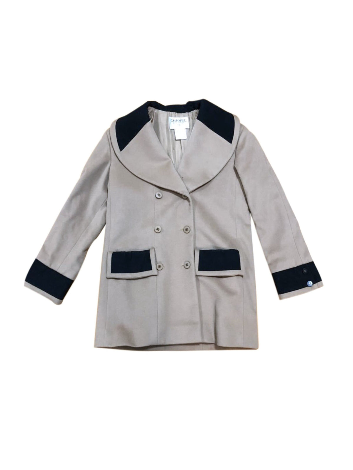 Chanel 2000s Gray and Black Wool Peacoat