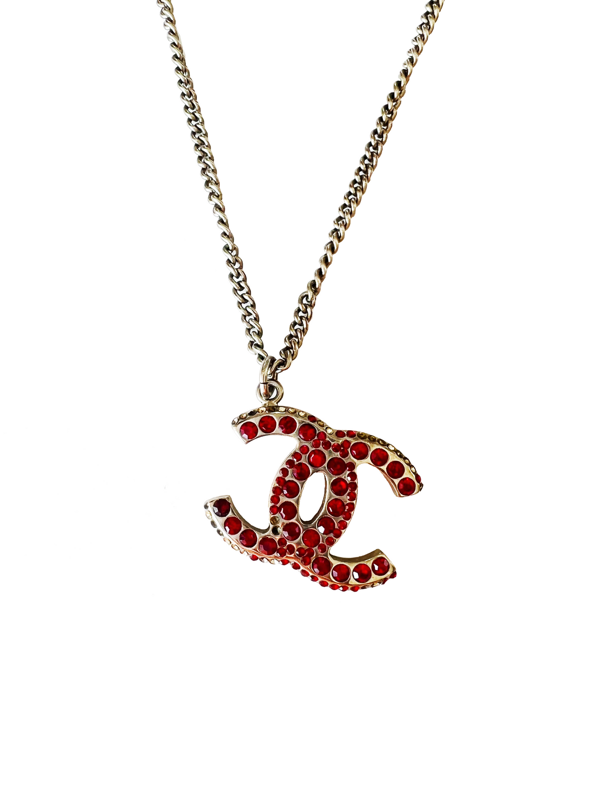 Chanel Red Rhinestone Rare CC Necklace