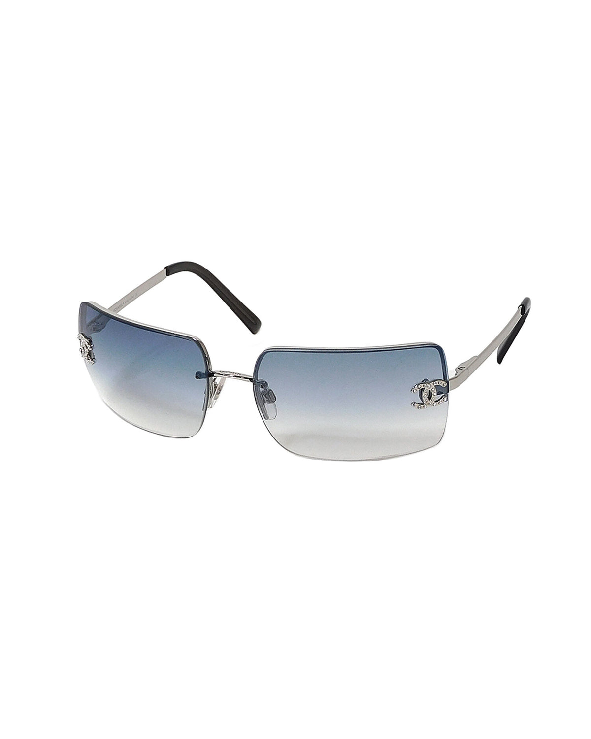 Chanel 2000s Gradient Blue Visor Rhinestone Sunglasses