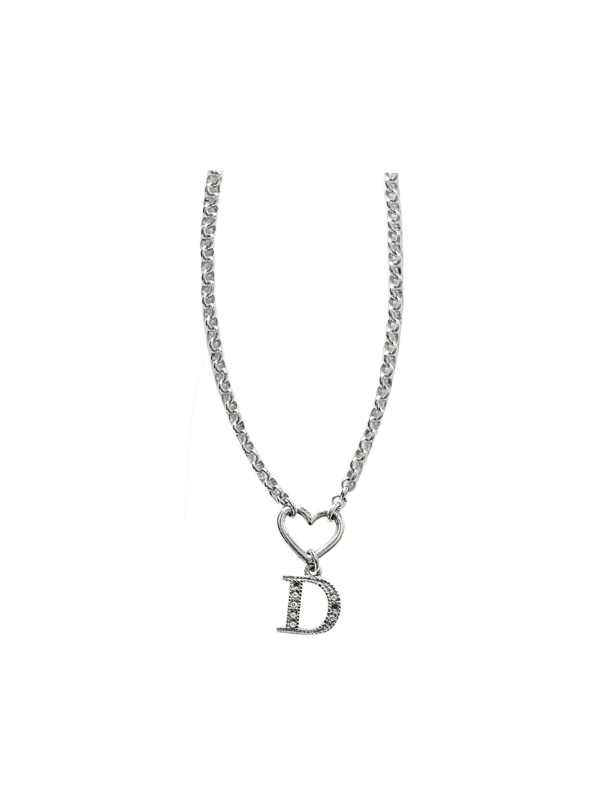 Christian Dior 2000s Silver Heart D Necklace