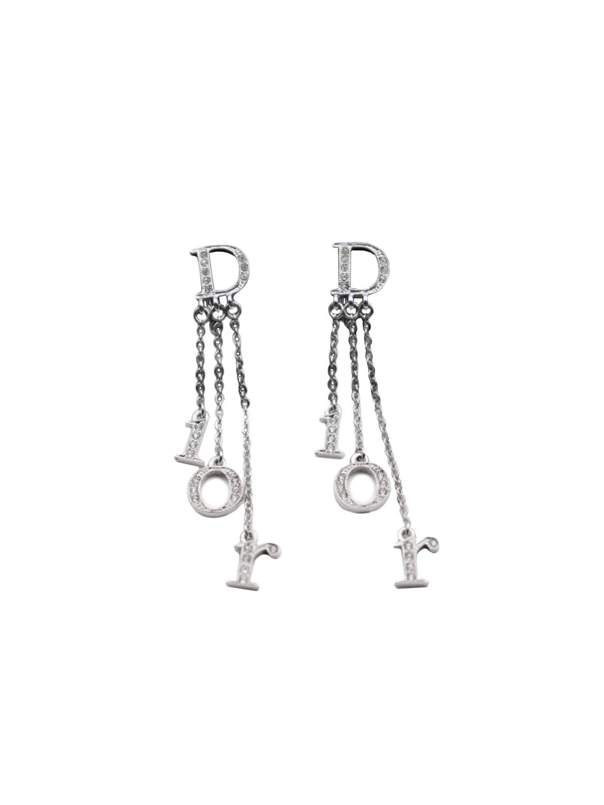 Christian Dior 2000s Silver Rhinestone Dangle Earrings