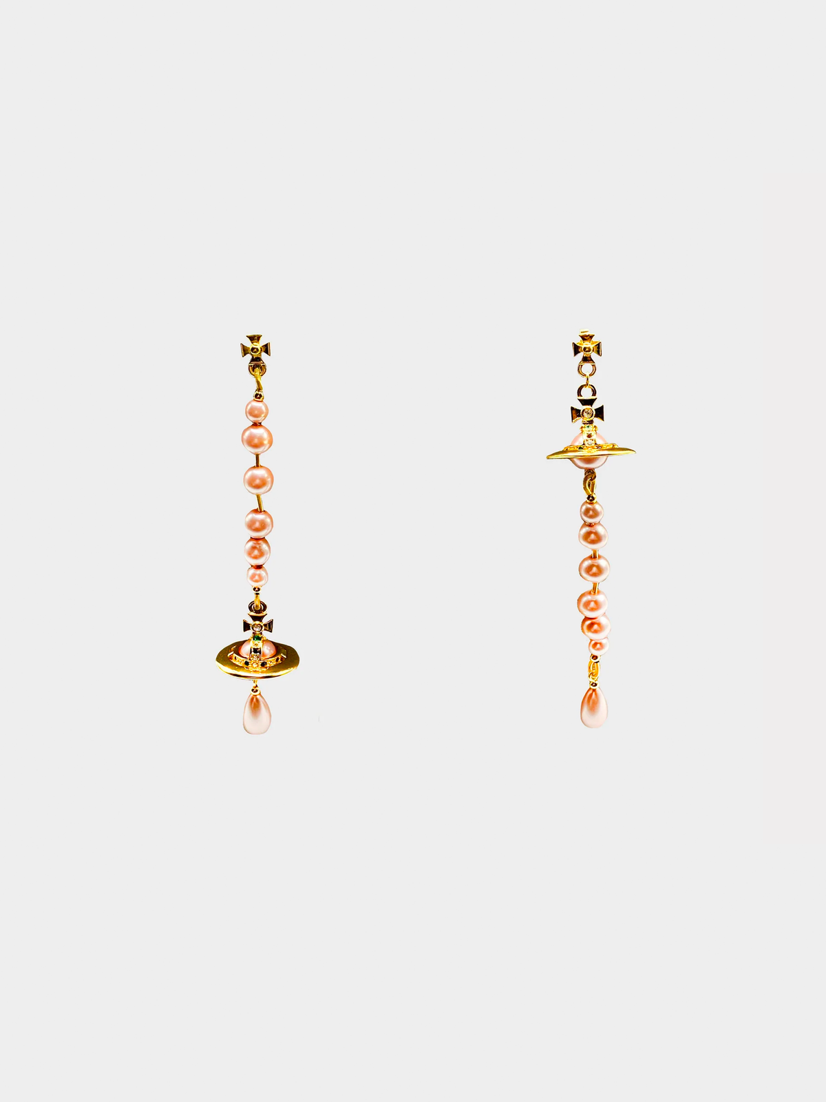 Vivienne Westwood 2000s Broken Orb Pink Pearl Earrings