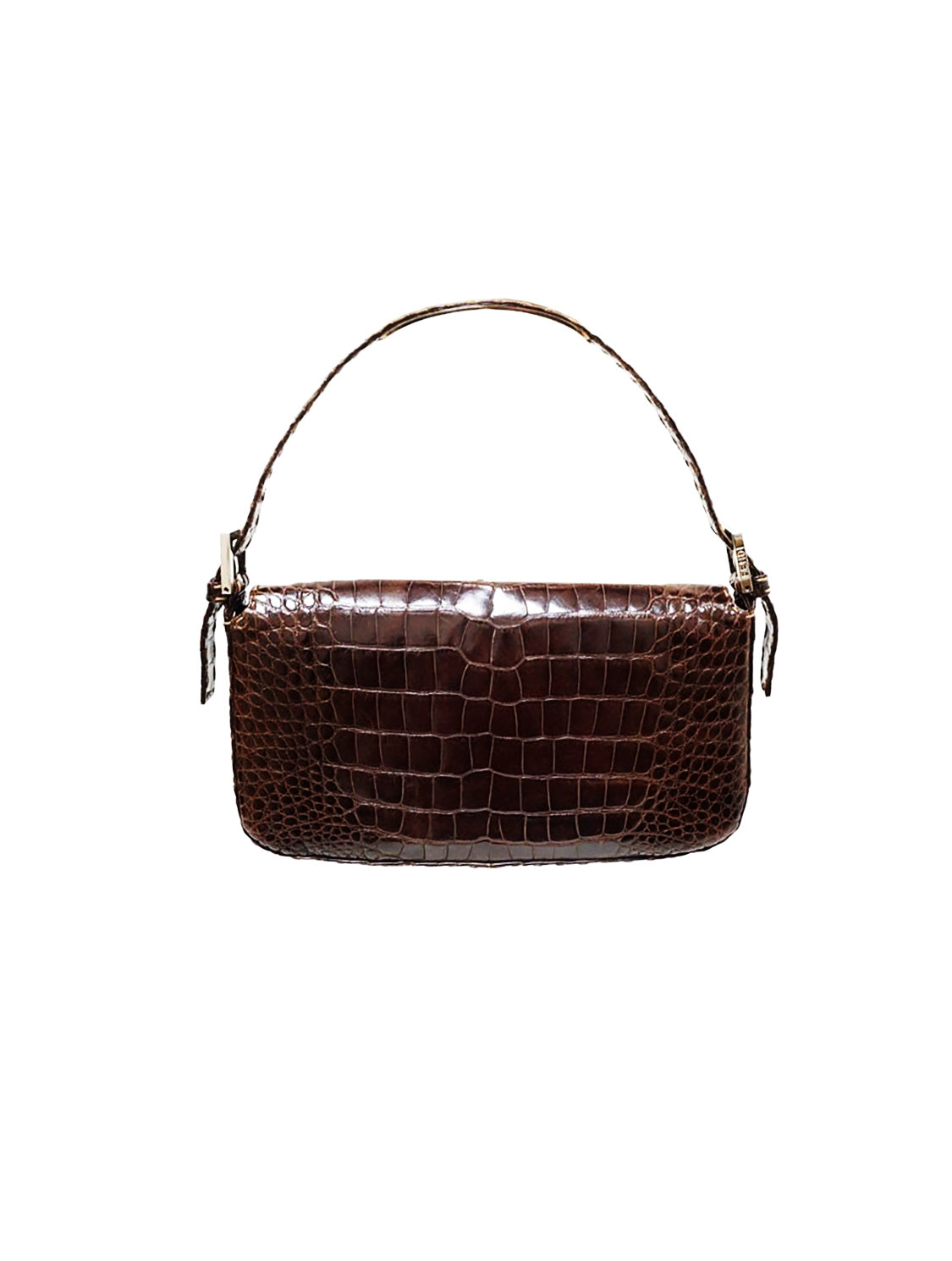 Fendi Brown Rare 2000s Crocodile Baguette