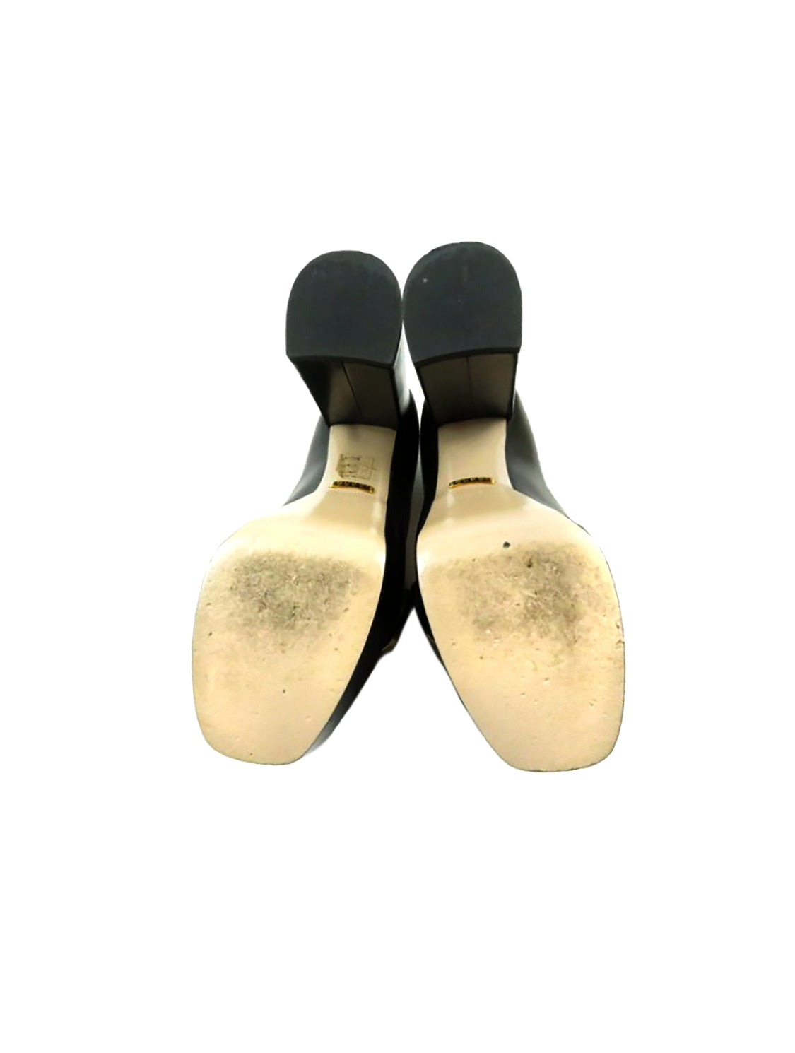 Gucci 2020s Black Leather Gold Logo Platform Heels