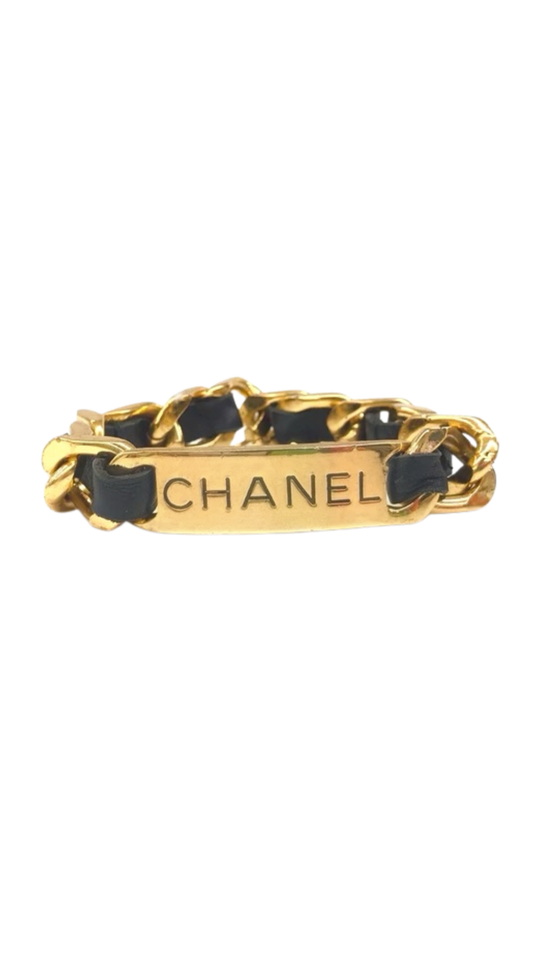Chanel 2000s Rare Gold and Leather Bracelet