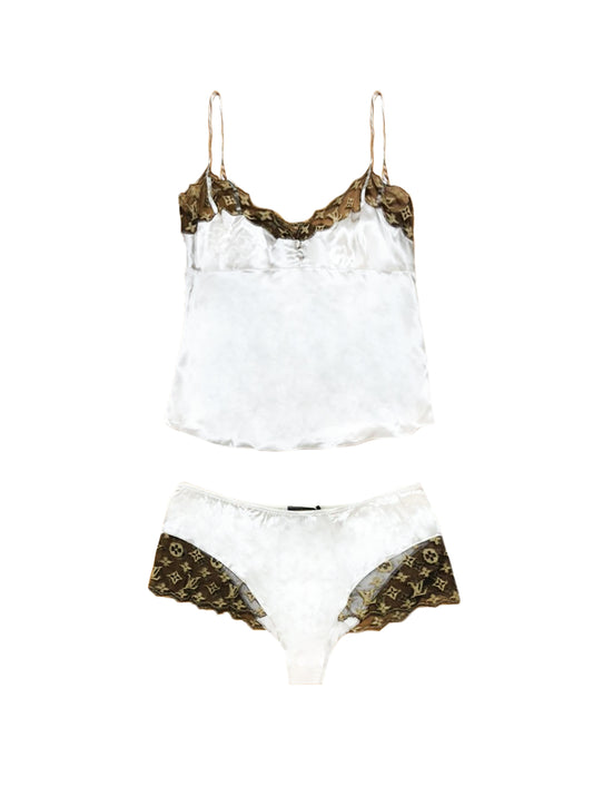 Louis Vuitton 2000s Cream Monogram Lace-Trimmed Silk Lingerie