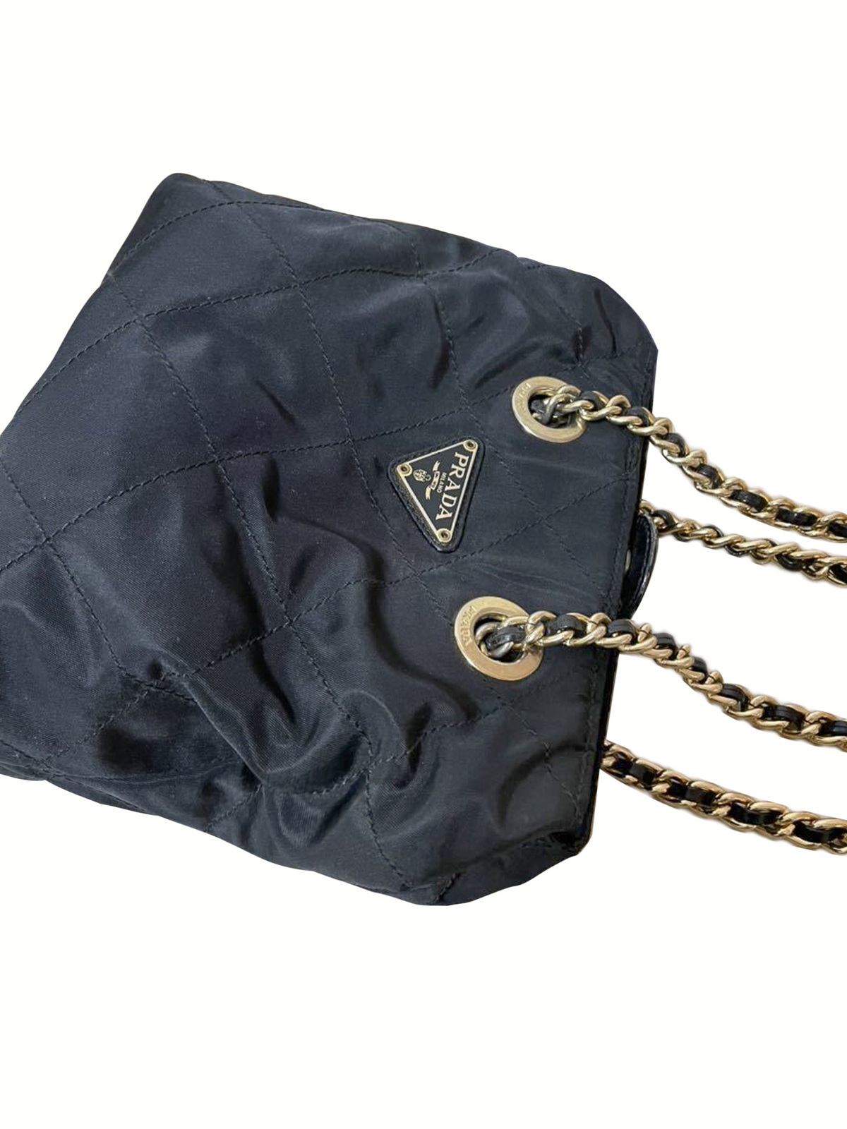 Prada 2000s Gold Chain Nylon Handbag