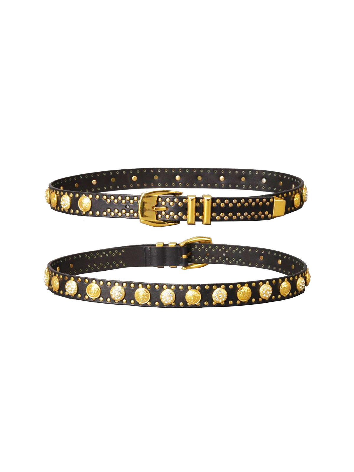 Versace 2000s Gold Medallion Black Leather Belt
